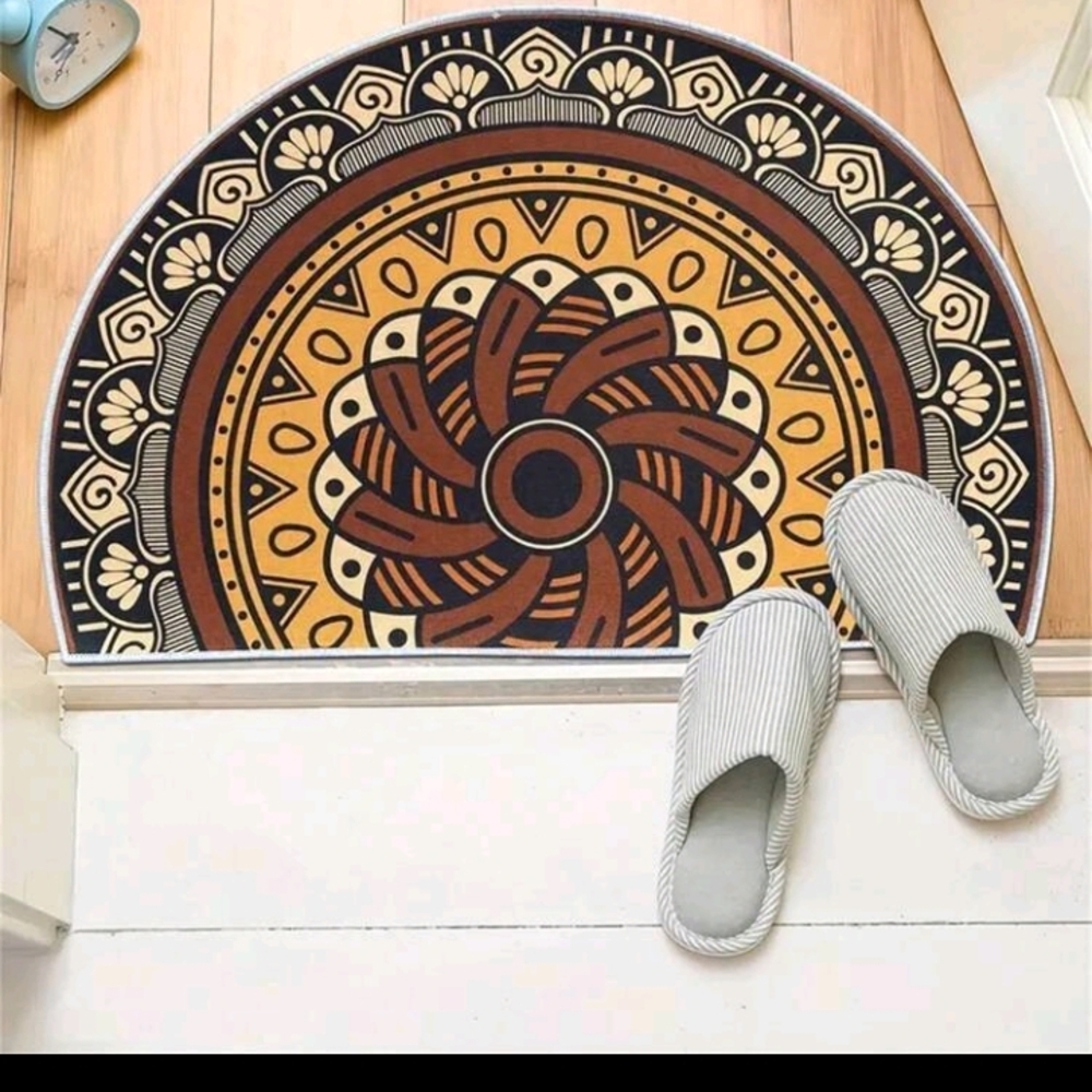 NEW Large Tribal Mandala Sacred Geometry Boho Mat/Rug Brown/Tan/Neutral/Natural